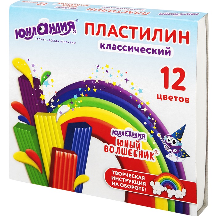 Пластилин ЮНЛАНДИЯ "ЮНЫЙ ВОЛШЕБНИК", 12 цветов, 240 г, СО СТЕКОМ, 106506