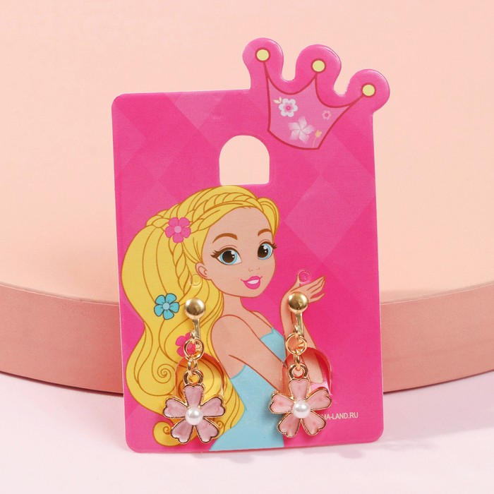 Клипсы детские "Выбражулька" цветочек с жемчужиной, цвет бело-персиковый в золоте   7060280