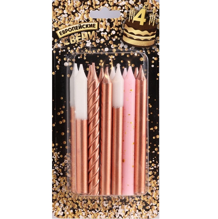 Набор свечей для торта "Розовая вечеринка", 12 шт, 8 см, белый и розовый металлик   9943317