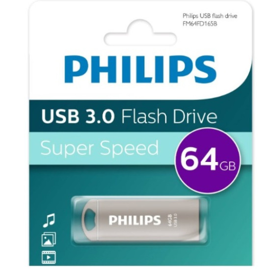 USB 64Gb Philips IRON 3.0, металл, серый