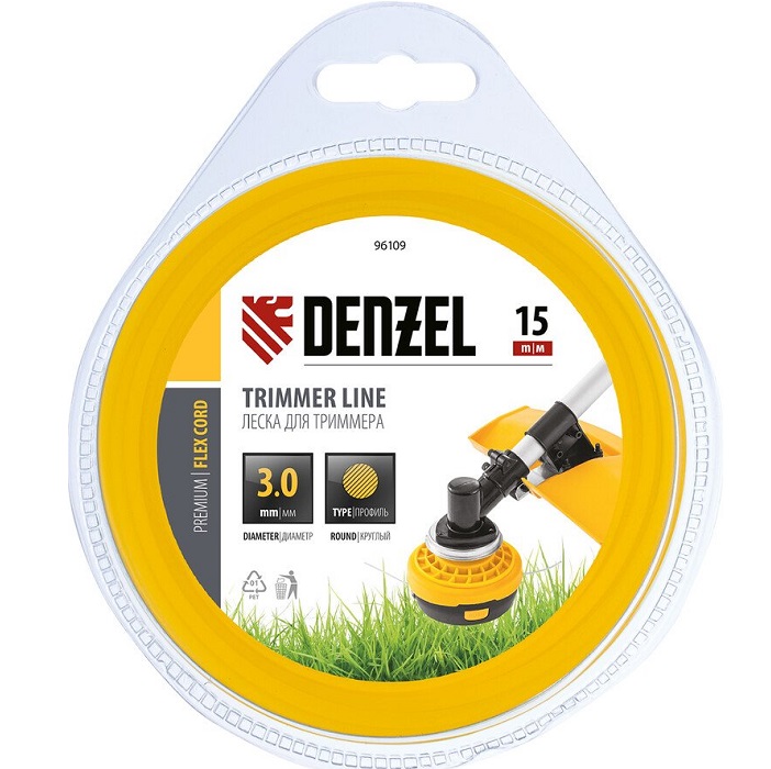 Леска для триммера круглая 3 мм х 15 м,  блистер FLEX CORD// Denzel 96109