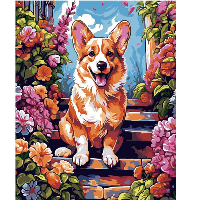 Картина по номерам на картоне 40*50 см "Корги в цветах" УТМ01438948