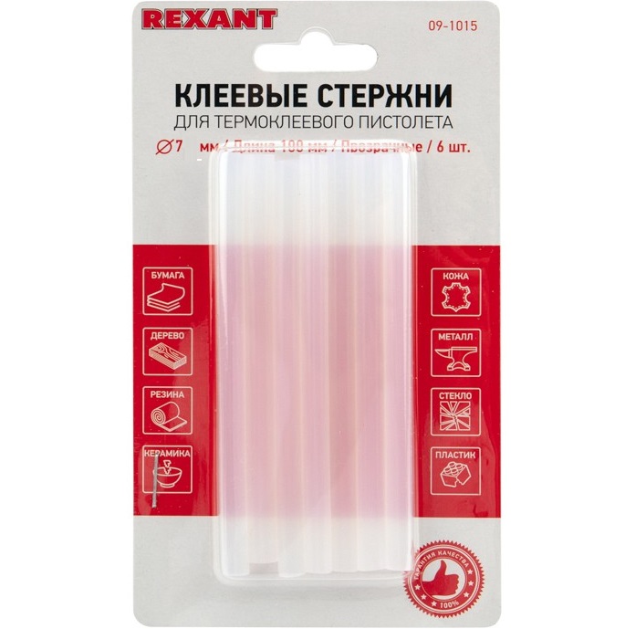 Клеевые стержни REXANT, Ø7 мм, 100 мм, прозрачные, 6 шт., блистер