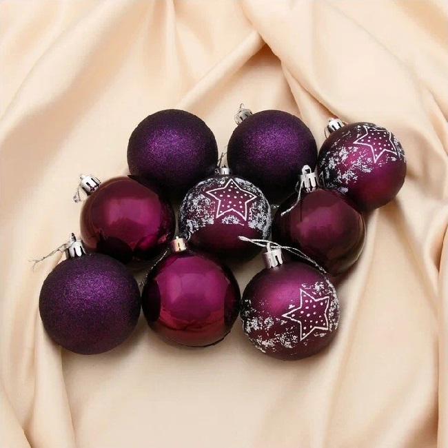 Набор шаров пластик d-6 см, 9 шт "Звёздочка" фиолетовый 4194795