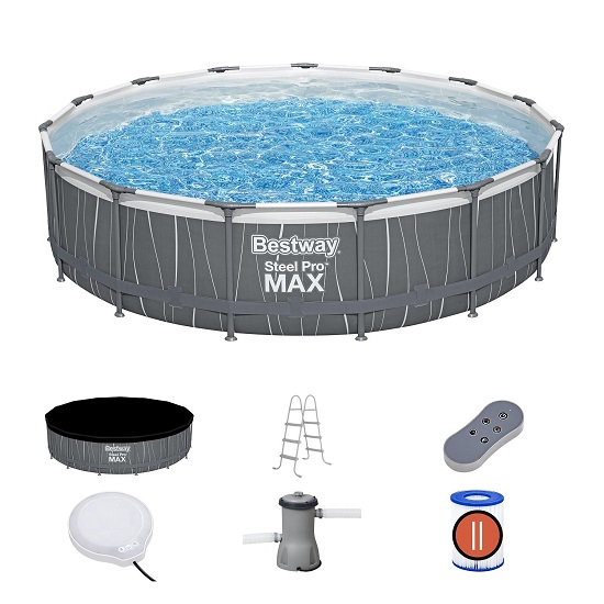 Бассейн каркасный BESTWAY 561GD Steel Pro Max 457x107 см, 14970 л, фил.-нас. 3028 л\ч, лестн, тент, подсветка