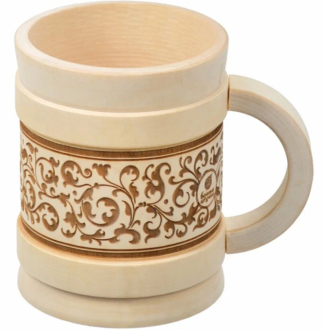 Кружка точёная, 1л, БАННЫЕ ШТУЧКИ "Бочонок", с выжигом, липа  33283