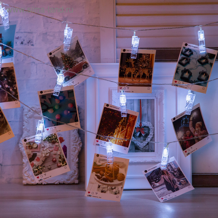 Гирлянда "Нить - с насадками" 5 м, «Прищепки», свечение белое, 8 режимов, IP20