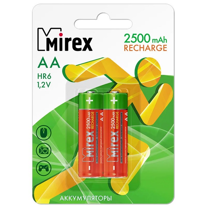 Аккумулятор MIREX R06 2500mAh BL-2, Recharge (2/20/100)