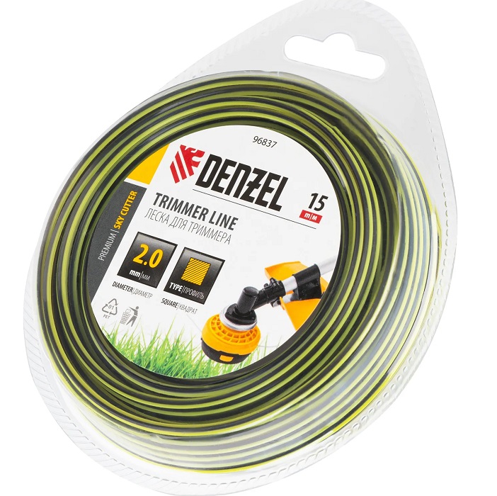 Леска для триммера двухкомпонентная квадратная, 2,0мм х 15м, блистер SkyCutter// Denzel 96837