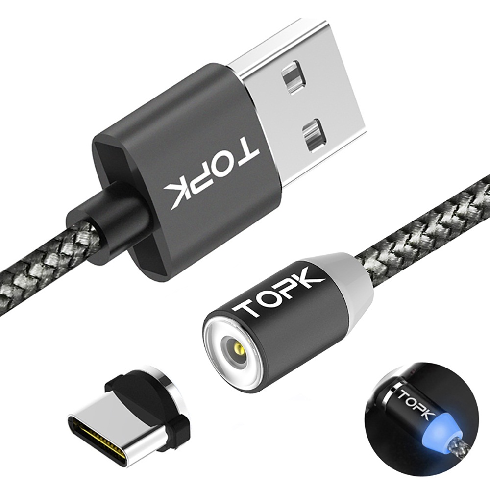 Кабель USB <--> Type-C  1.0м TOPK R-Line1 магнитный черный