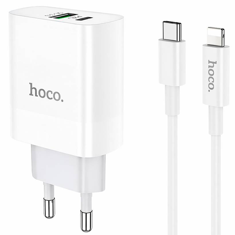 Сетевое ЗУ 1USB/1Type-C 3A HOCO C80A, Rapido, белый, PD20W, USB-Lightning