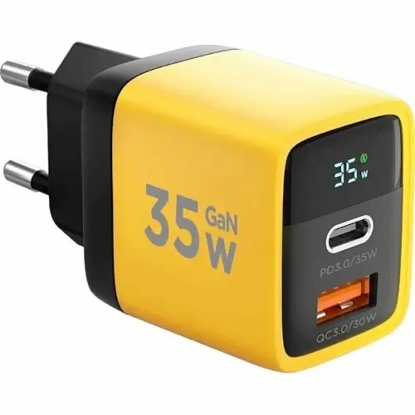 Сетевое ЗУ 1USB/1 Type-C Cablexpert MP3A-PC-53, желтый, 35Вт GaN, QC4.0/PD3.0