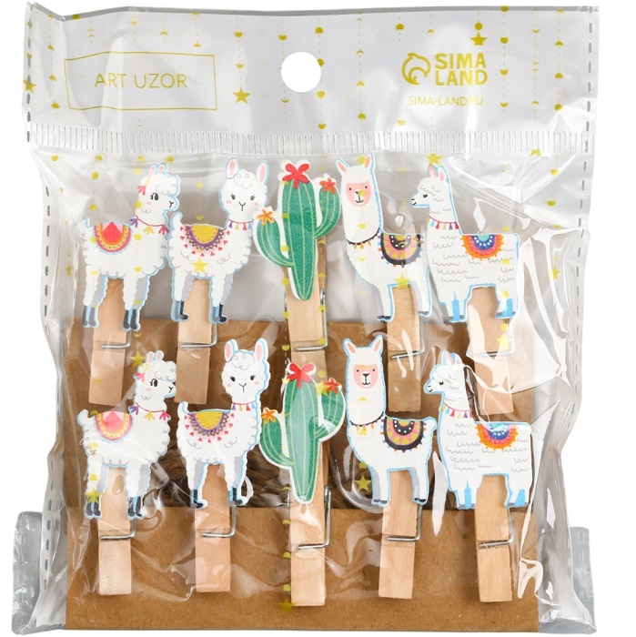 Декор для творчества дерево "Прищепка. Ламы и кактусы" набор 10 шт 9917757