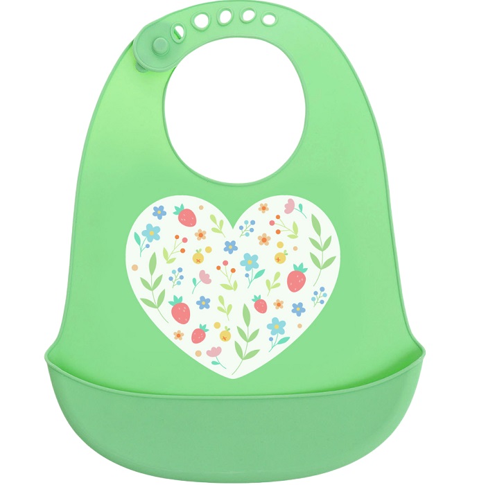 Нагрудник для кормления «Сердце», силиконовый, с карманом, зелёный