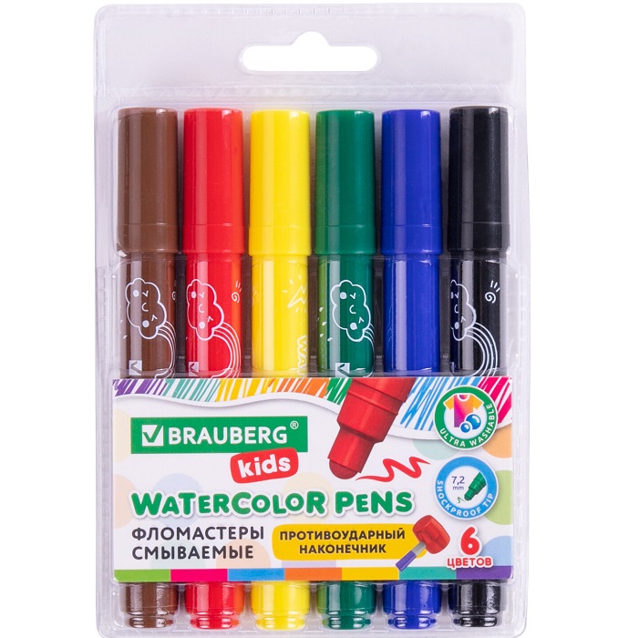 Фломастеры BRAUBERG KIDS 6 цв ПВХ-упаковка 152178