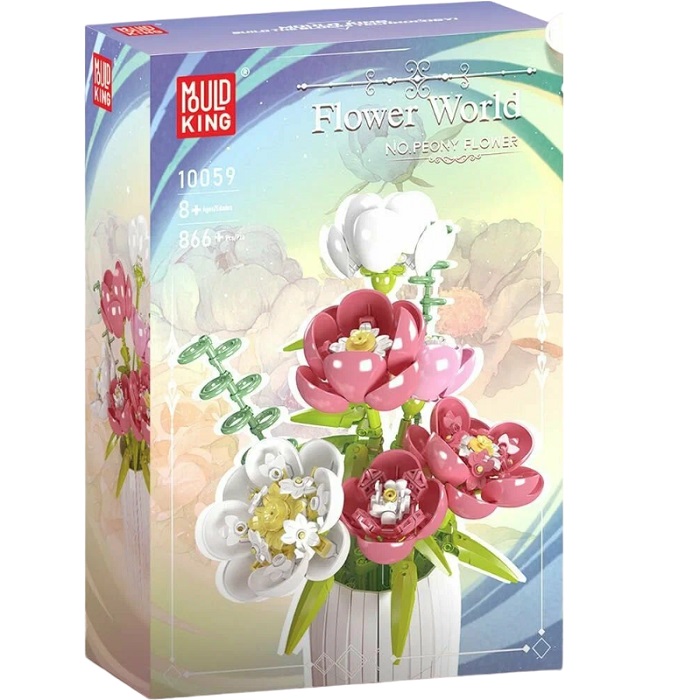 Конструктор Mould King 10059 Нежные Пионы в вазе,866 деталей