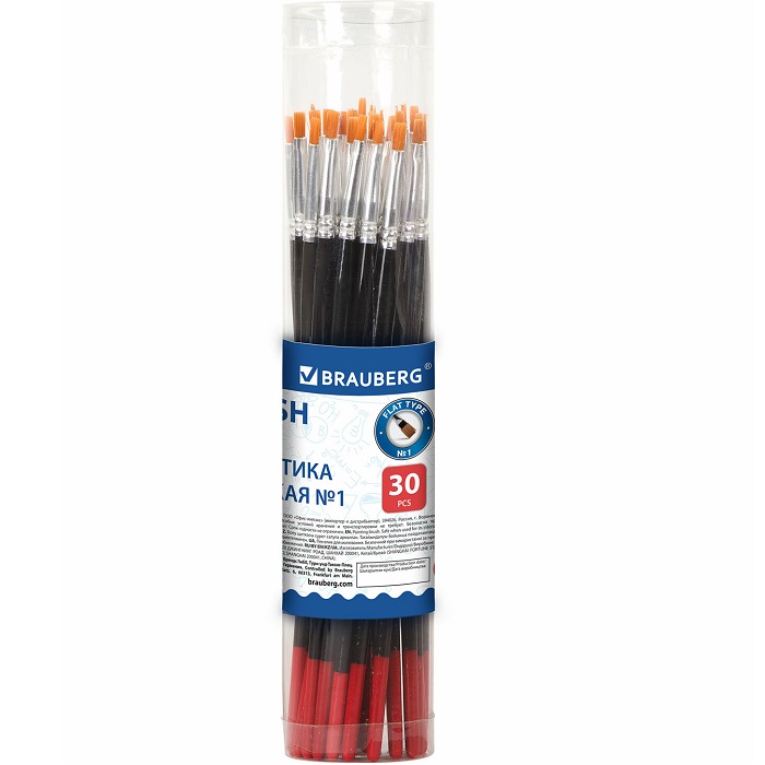 Кисть BRAUBERG синтетика, плоская, №1, 200864