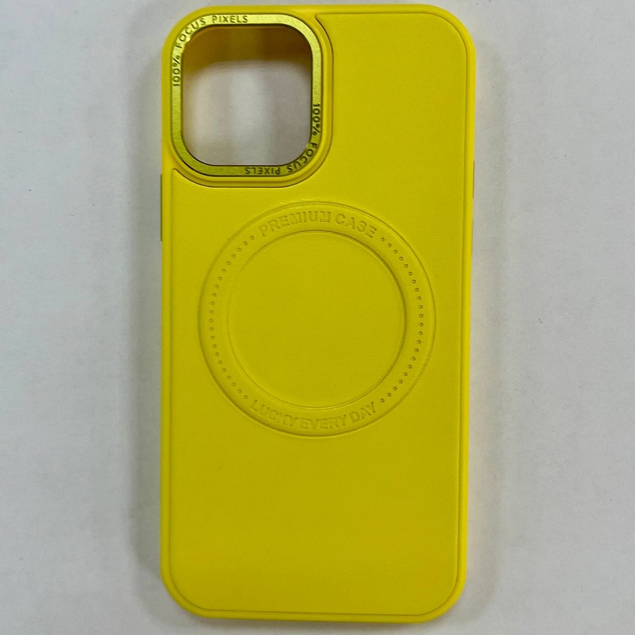 Задняя накладка MAGSAFE для iPhone 12/12 Pro (6.1), желтый, под кожу и бархатом внутри