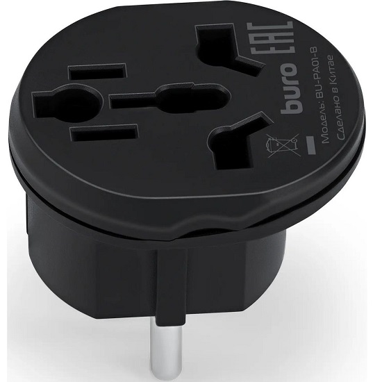 Переходник Buro BU-PA01-B (1 розетка) черный