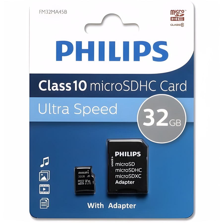 Micro SD 32Gb PHILIPS Class 10 + адаптер SD
