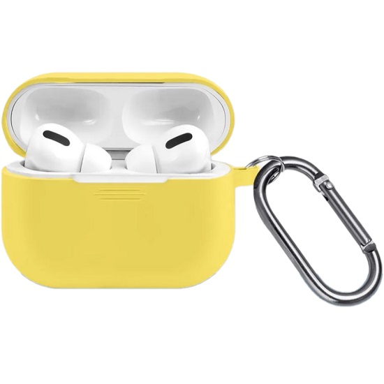 Силиконовый чехол SILICONE CASE для AirPods Pro 2, №20_жёлтый, с карабином