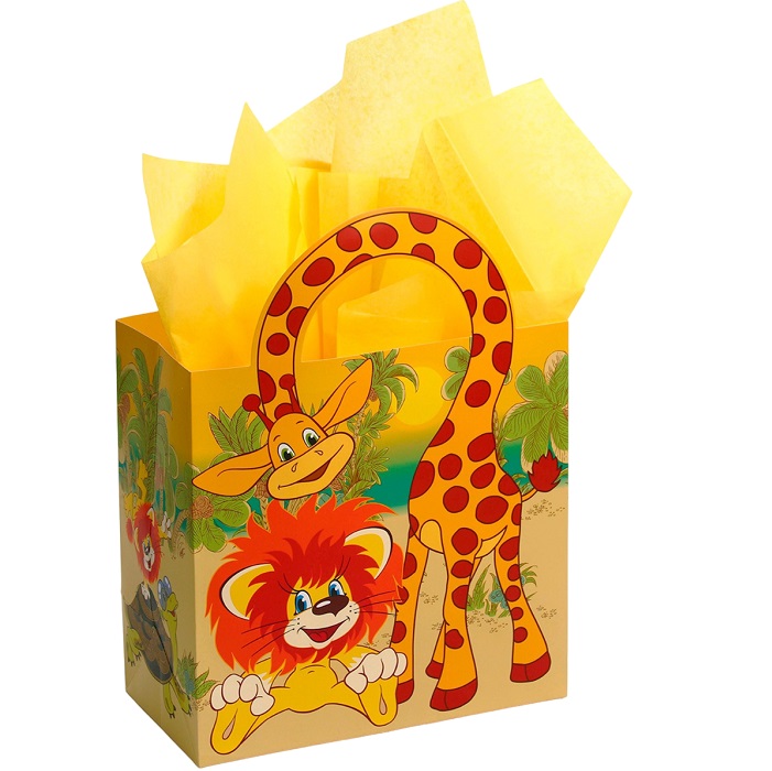 Пакет Львенок и Черепаха с упаковочной бумагой тишью, 22х22х12 см 10264272