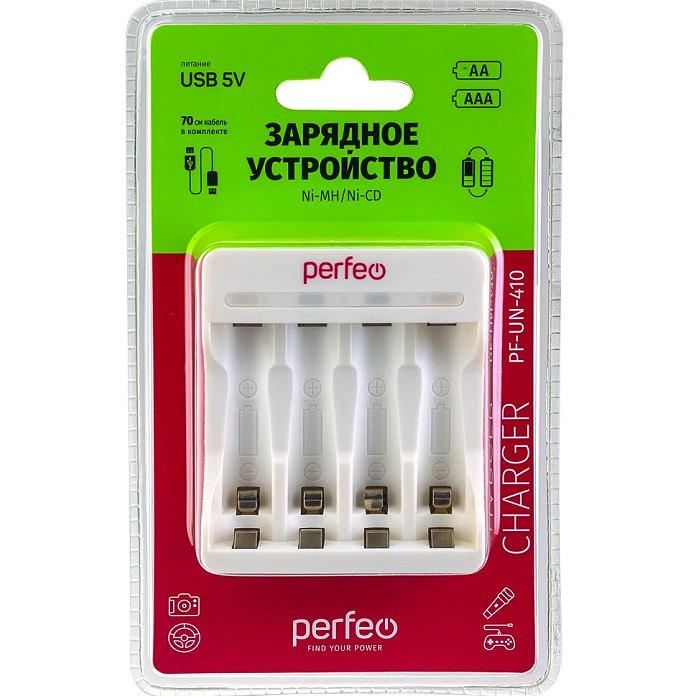 Зарядное устройство PERFEO PF-UN-410 Ni-MH/CD, 5V, 4 слота, AA/AAA
