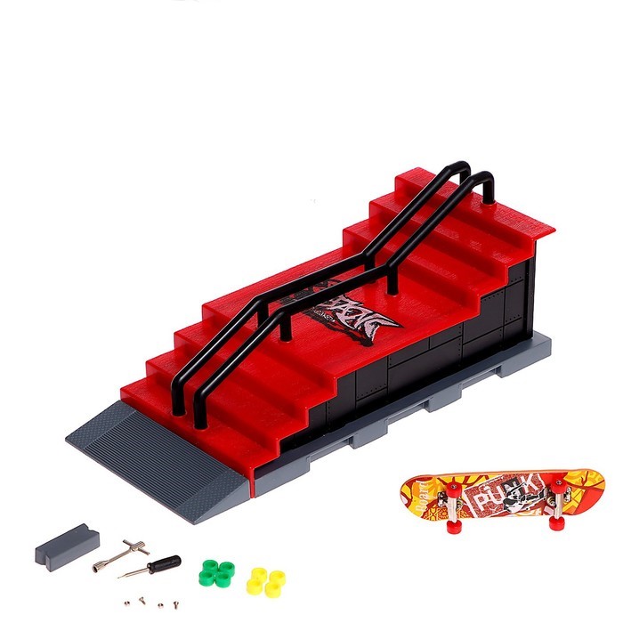 Набор скейт-парк «Трюк: прыжок с лестницы», фингерборд с перилами на лесенках 9445043