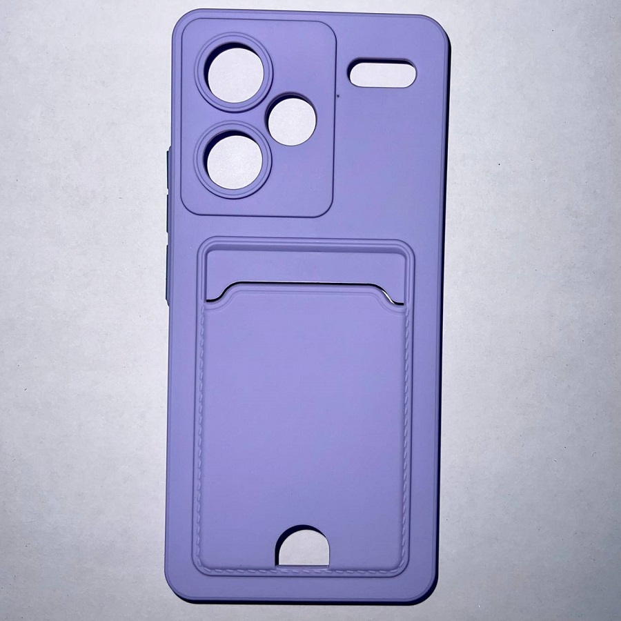 Силиконовый чехол BUTTON для Xiaomi Redmi NOTE 13 PRO Plus лиловый с карманом для пластиковых карт
