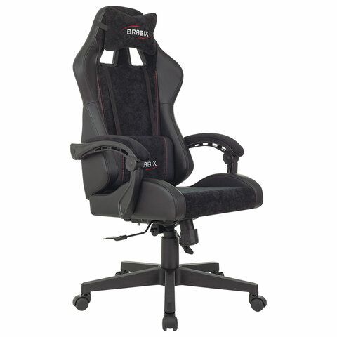 Кресло компьютерное BRABIX Striker GM-121,синхромеханизм,2 подушки,экокожа/велюр,черное/серое,532961