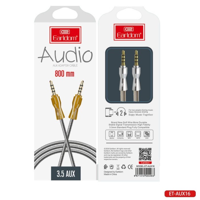 Кабель Jack 3.5 <--> Jack 3.5  0.8м EARLDOM ET-AUX16 серебряный