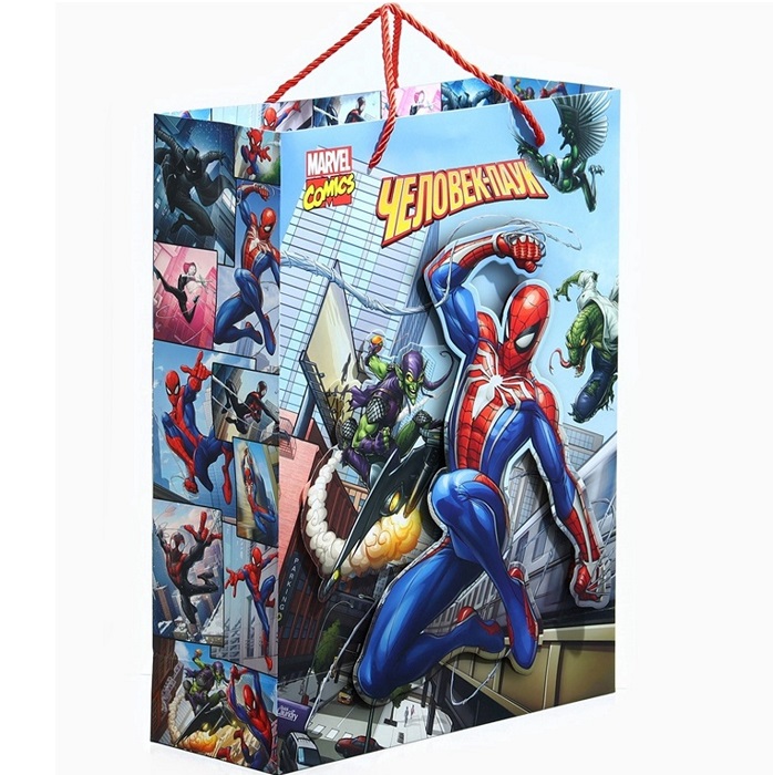 Пакет подарочный 3Д 40×31×11.5 см, Человек-паук