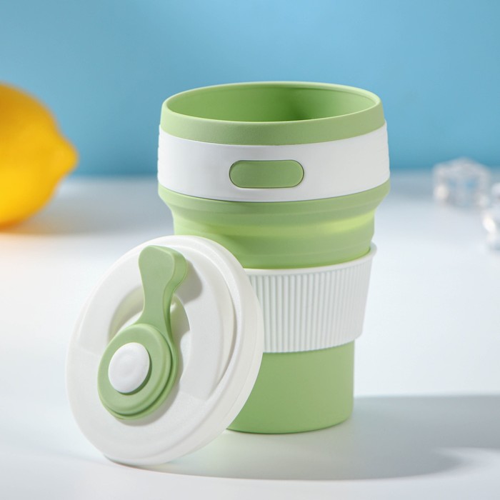 Стакан складной с крышкой «С собой», 350 мл, 8,5×14 см, цвет фисташковый