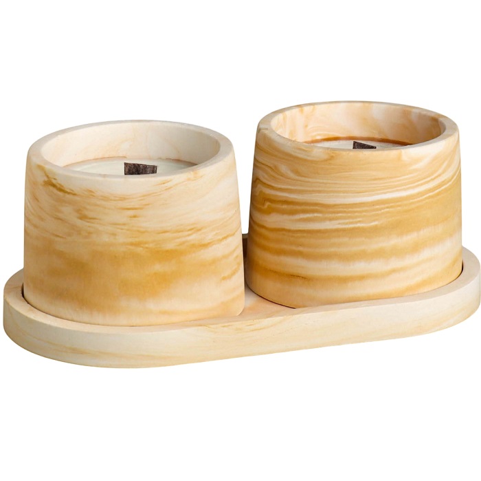 Свечи в бетоне на подставке "Лофт", соевый воск, деревянный фитиль, бело-горчичная 5365011