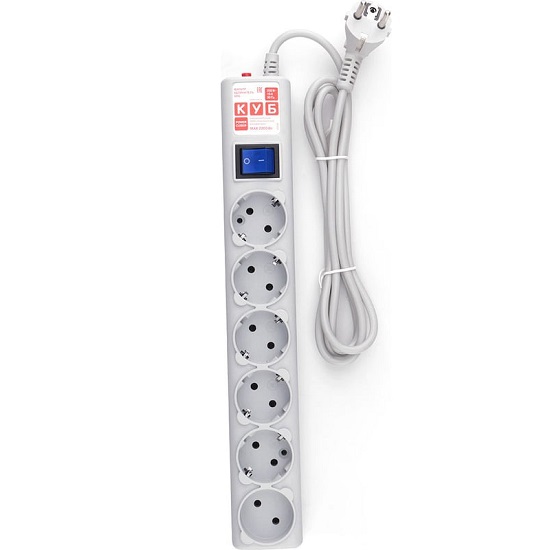 Сетевой фильтр  1.9м POWER CUBE SPG(5+1)-B-6, 6 розеток, серый