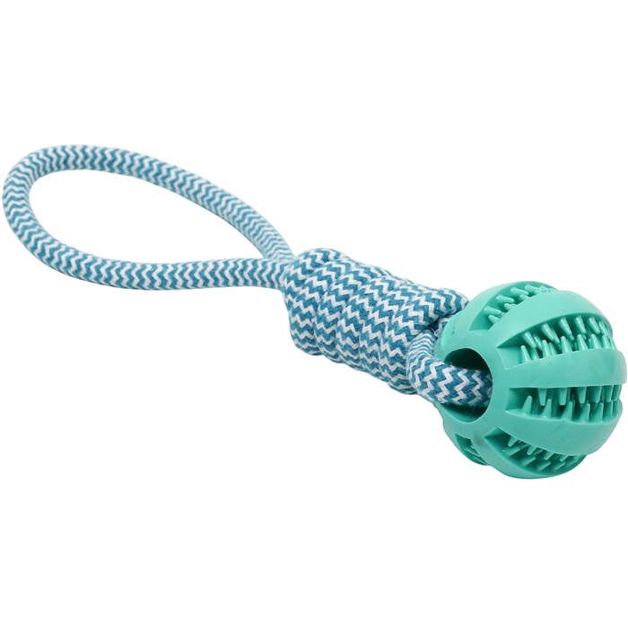 Игрушка канатная плетёная с мячом, до 30 см, до 120 г, голубая