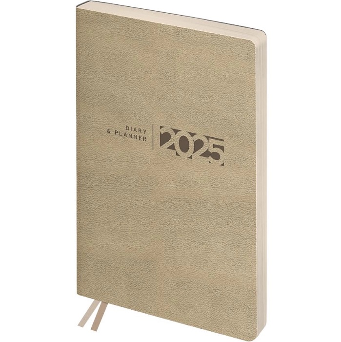 Ежедневник датированный 2025г., А6+, 176л., мягкий переплет, кожзам, BG "Waltz. Beige metallic", цветной срез DdA6+_61175
