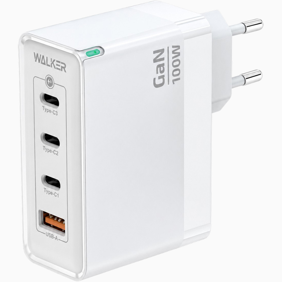 Сетевое ЗУ 1USB/3Type-C 3.25A WALKER WH-48 GaN, белое, 100Вт