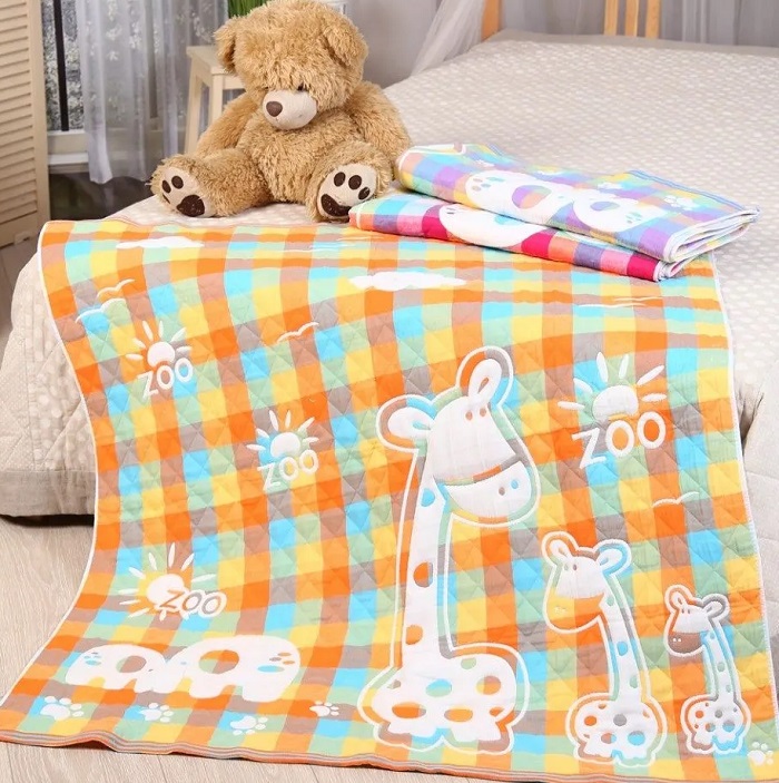 Плед детский 110*110 хлопковый двухсторонний, оранжевый