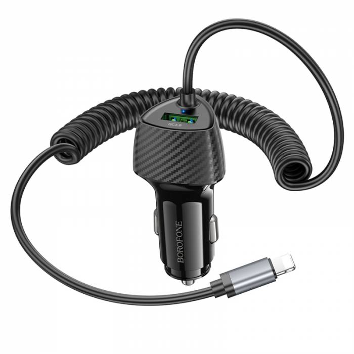 Авто ЗУ 1USB BOROFONE BZ31E Solid, кабель Lightning, черный, 30Вт