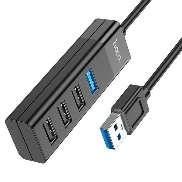 USB-Хаб HOCO HB25, Easy, пластик, 3 USB 2.0 выхода, 1 USB 3.0 выход, кабель Type-C, чёрный