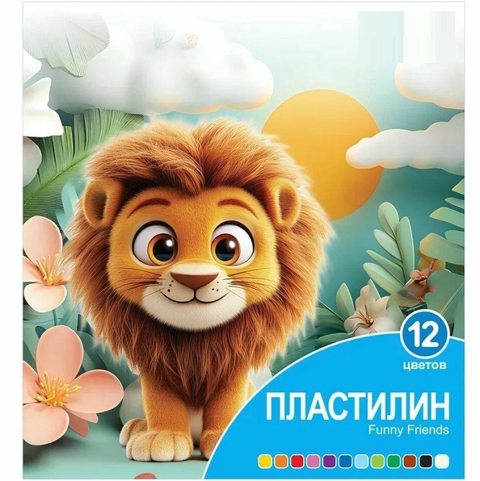 Пластилин LORI FUNNY FRIENDS 12 цв, 15 гр, пенал Плф-007/LR