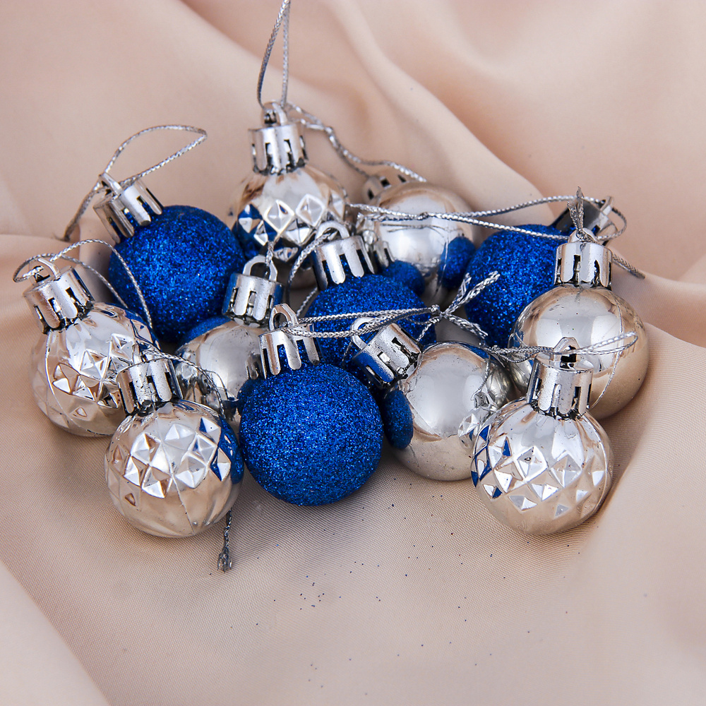 Набор шаров пластик d-2,5 см, 12 шт "Альянс" серебро, синий 3562590