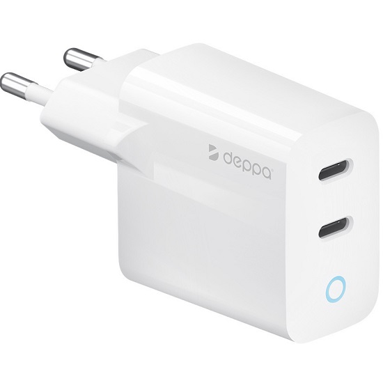 Сетевое ЗУ 2USB-C DEPPA 11449, белый, 45Вт