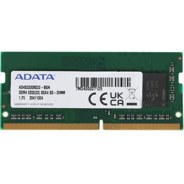 Оперативная память DDR4  8Gb ADATA AD4S32008G22-BGN OEM PC4-25600 CL22 SO-DIMM 260-pin 1.2В single rank