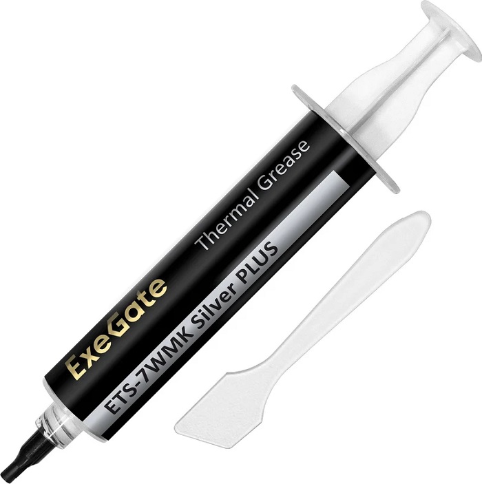 Термопаста ExeGate ETS-7WMK Silver PLUS (7,2 Вт/(м•К), 15г, шприц с лопаткой)