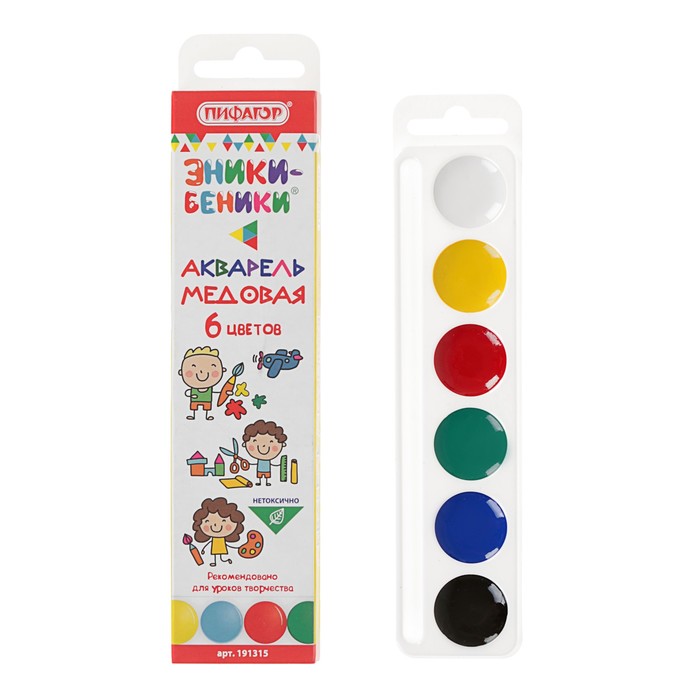 Акварель 06цв.ПИФАГОР "ЭНИКИ-БЕНИКИ", медовые, без кисти, кар. кор, пласт.191315