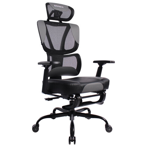 Кресло BRABIX PREMIUM Venom GM-530, подножка, синхромеханизм, экокожа/сетка, черное/серое, 532951