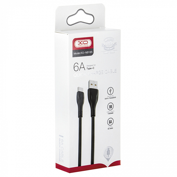 Кабель USB <--> Type-C  1.0м XO-NB185 черный, 6A