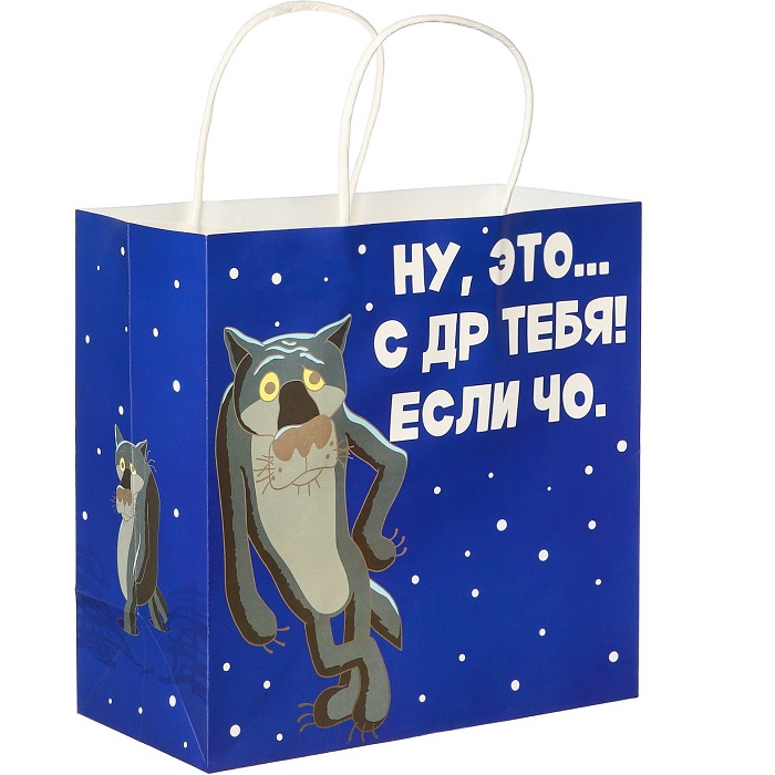 Пакет «С Др тебя если чо»,22х22х11 см, крафт,Жил-был Пес